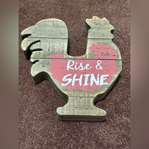 Primitive RISE & SHINE ROOSTER Shelf Sitter Barn Wood Plaque Table country